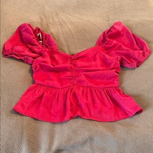 Chic Red Puff Sleeve Blouse